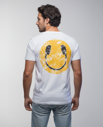 Camiseta unisex branca "HEADPHONE - SMILE”
