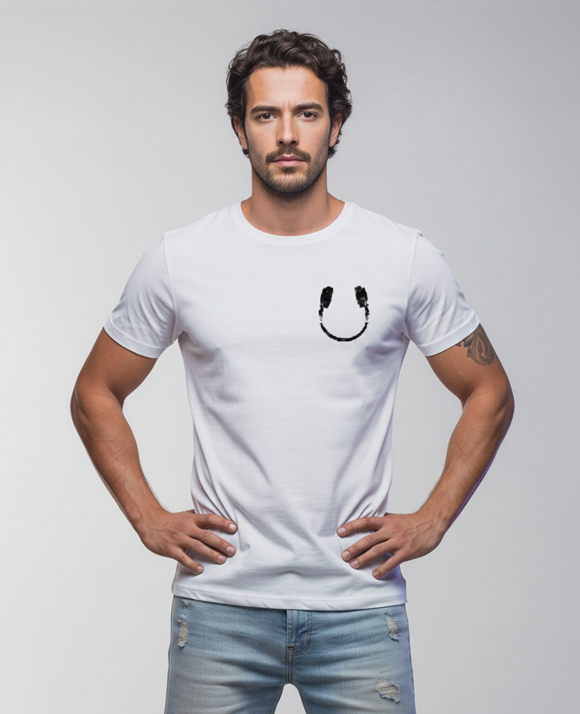 Camiseta unisex branca "HEADPHONE - SMILE”