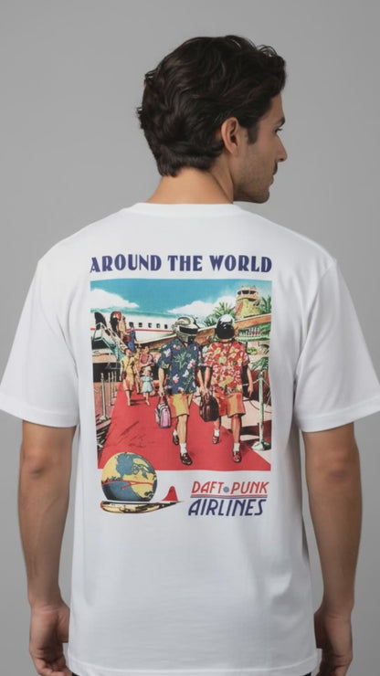 Camiseta unisex branca DAFT PUNK AROUND THE WORLD